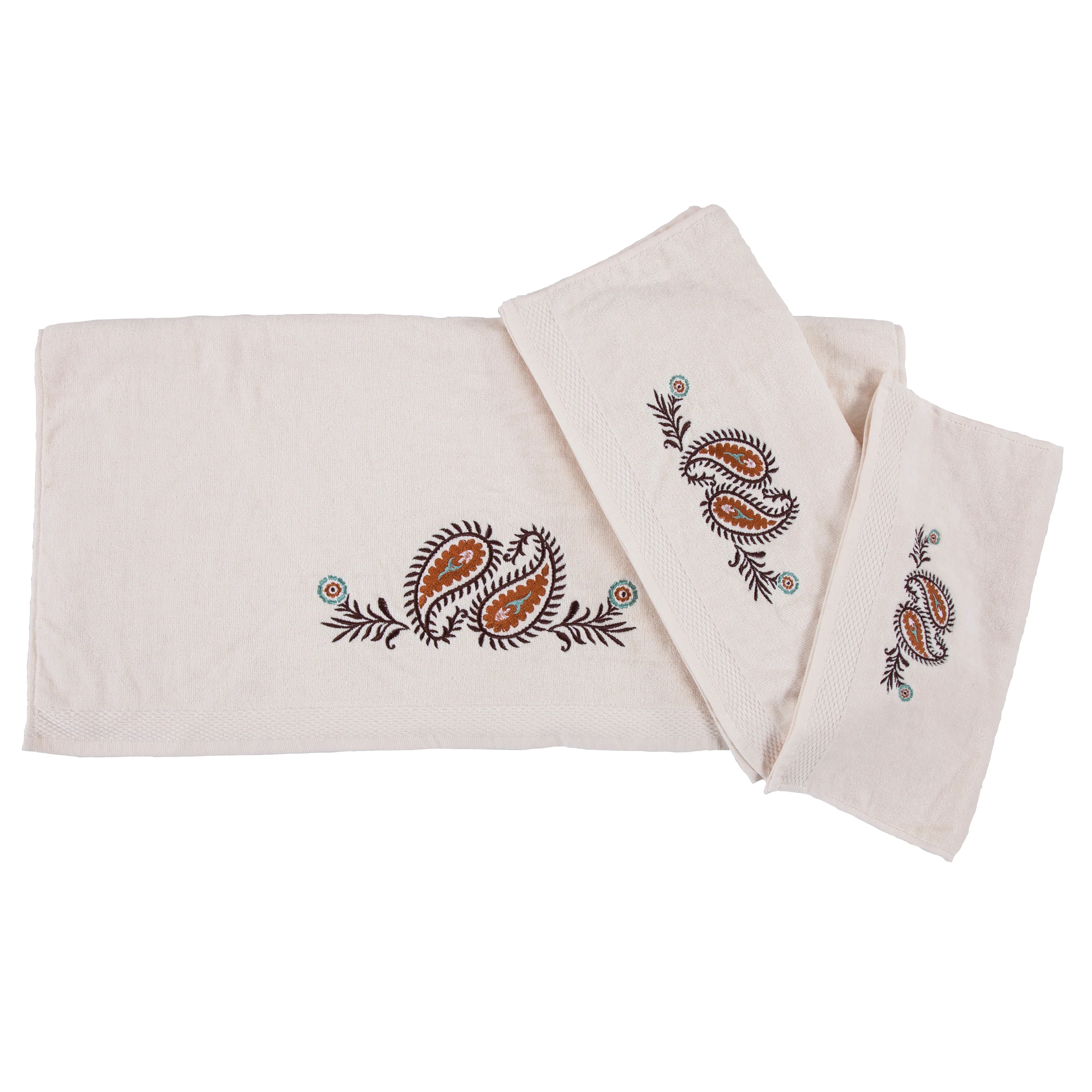 Authentic Rebecca Embroidered Western Paisley Towel Set 3 Pc Durable