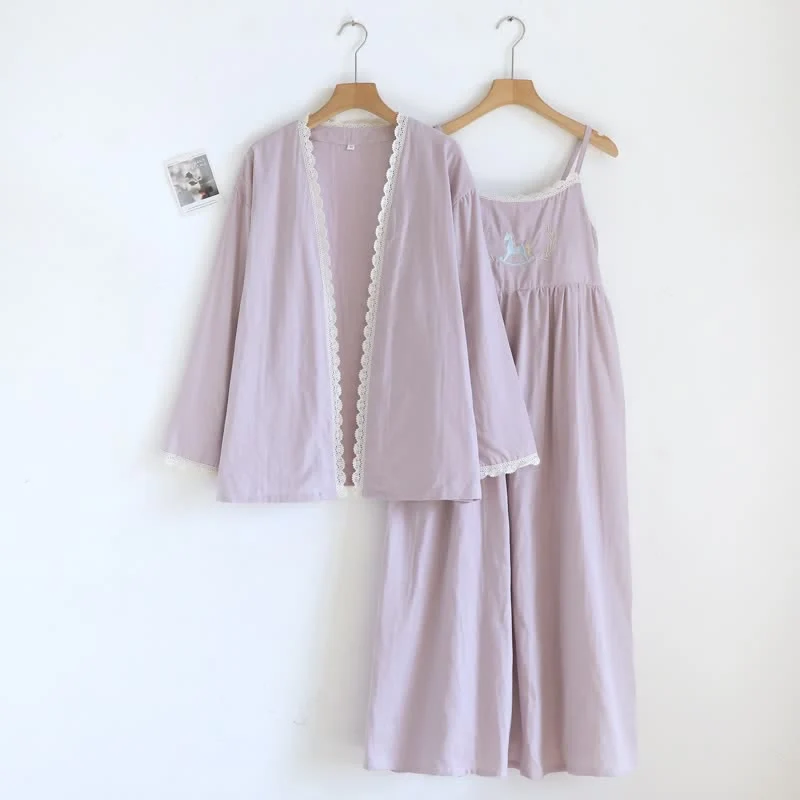 High-Grade Ownkoti Pony Embroidery Camisole Nightdress amp Cover-up Set Fine Crafted