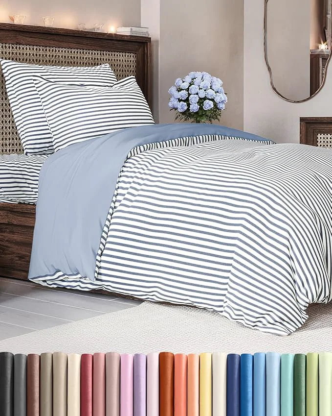 Fast Duvet Cover Twin Twin XL Size Set - Extra Soft Twin Twin XL Duvet Cover 68 quot x 90 quot with 1 Pillow Sham - Hotel Luxury Easy Care Fade w Zipper Closures amp Ties - Comfy amp Breathable Blue Stripes Fine