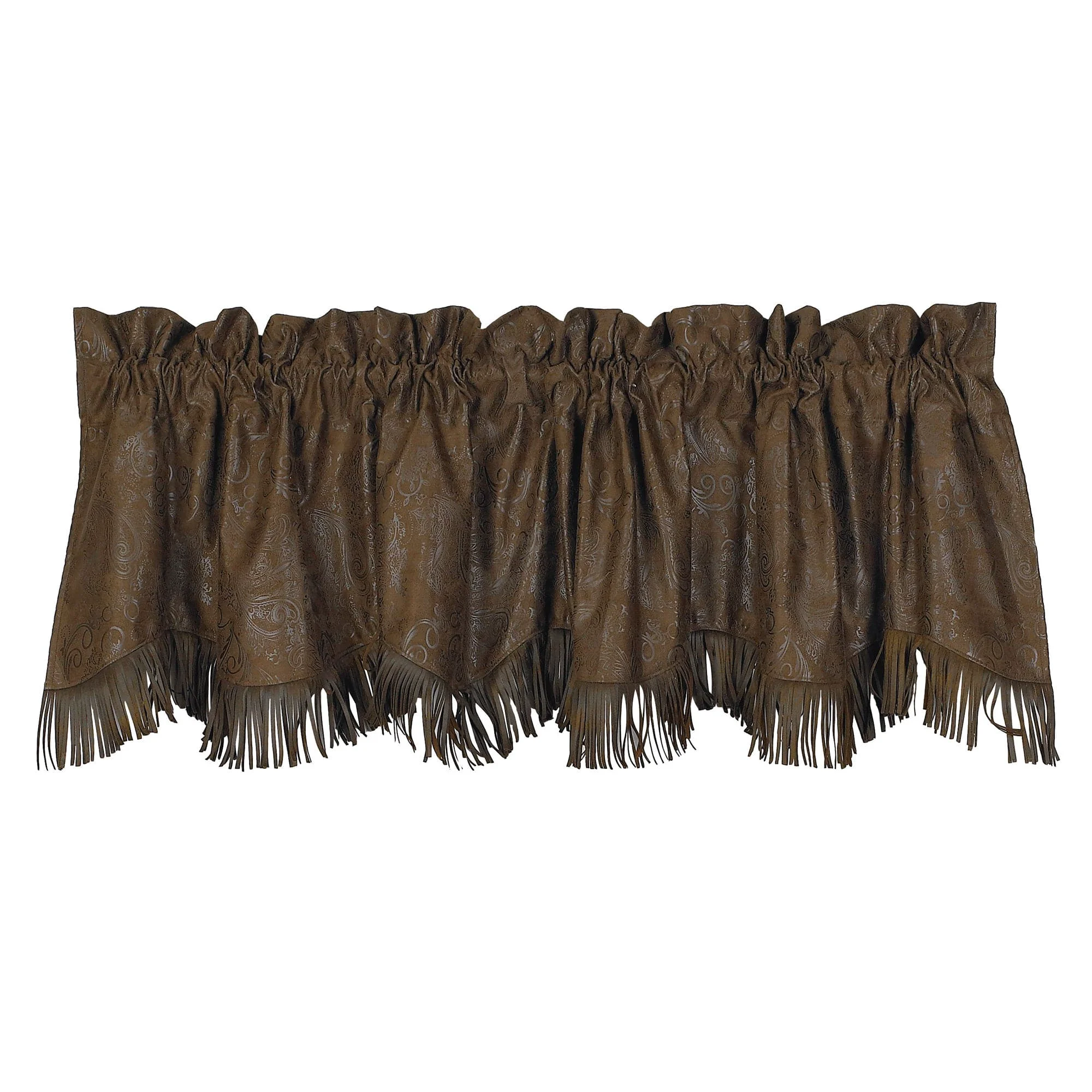 Verified Fringed Tooled Chocolate Brown Faux Leather Valance Traditional