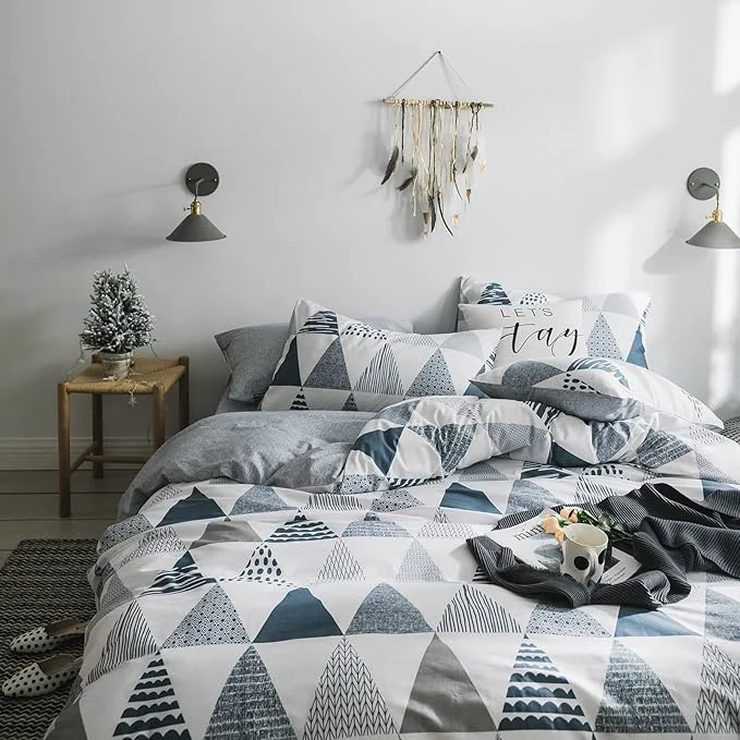 Reliable mixinni Full Comforter Sets Men Modern Style Gray Blue Triangle Bedding for Boys Teen Gilrs Geometric Comforter Bed Fluffy-Full Size Genuine