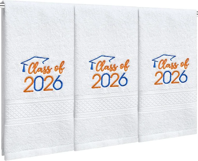 Professional MASHAN Class of 2026 Graduation Hand Towels 3 Pack Cotton Soft Absorbent Certified