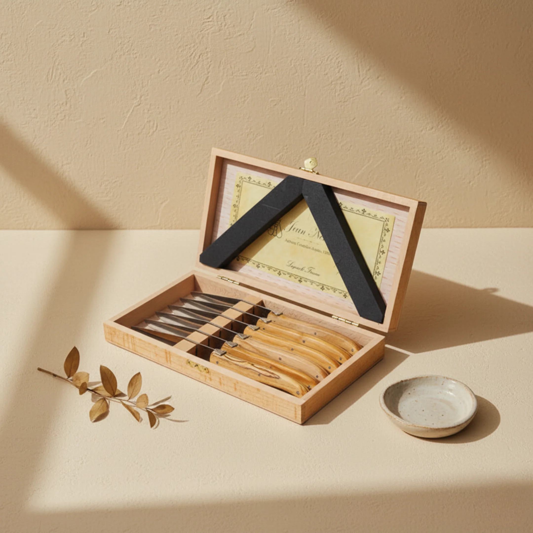 Carefully Designed Laguiole 6 Piece Steak Knife Set Olivewood in Wood Presentation Box Sustainable