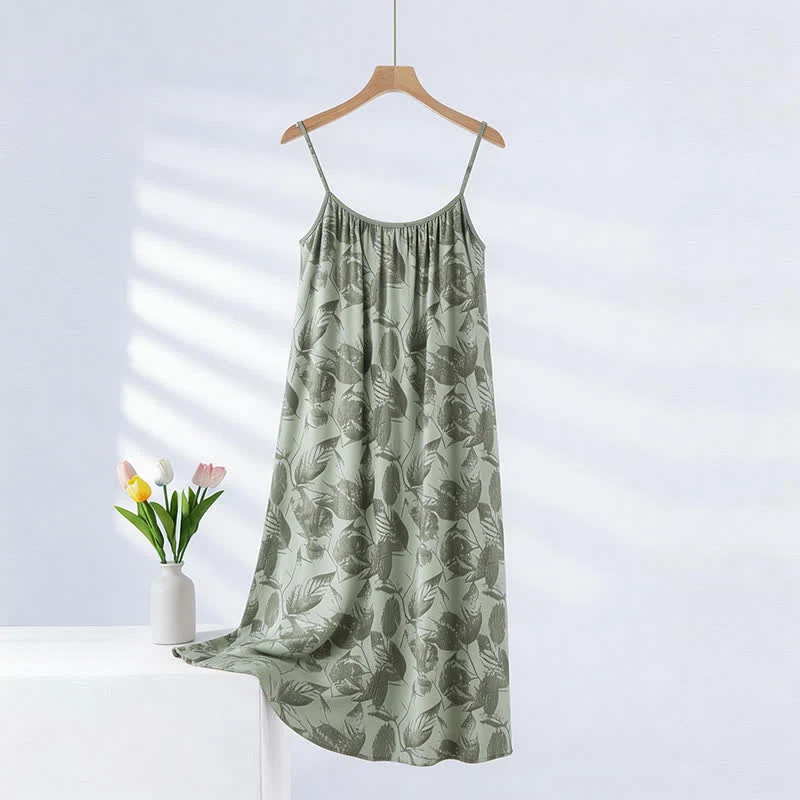 Ownkoti Artistic Green Leaf Camisole Nightgown Enhanced