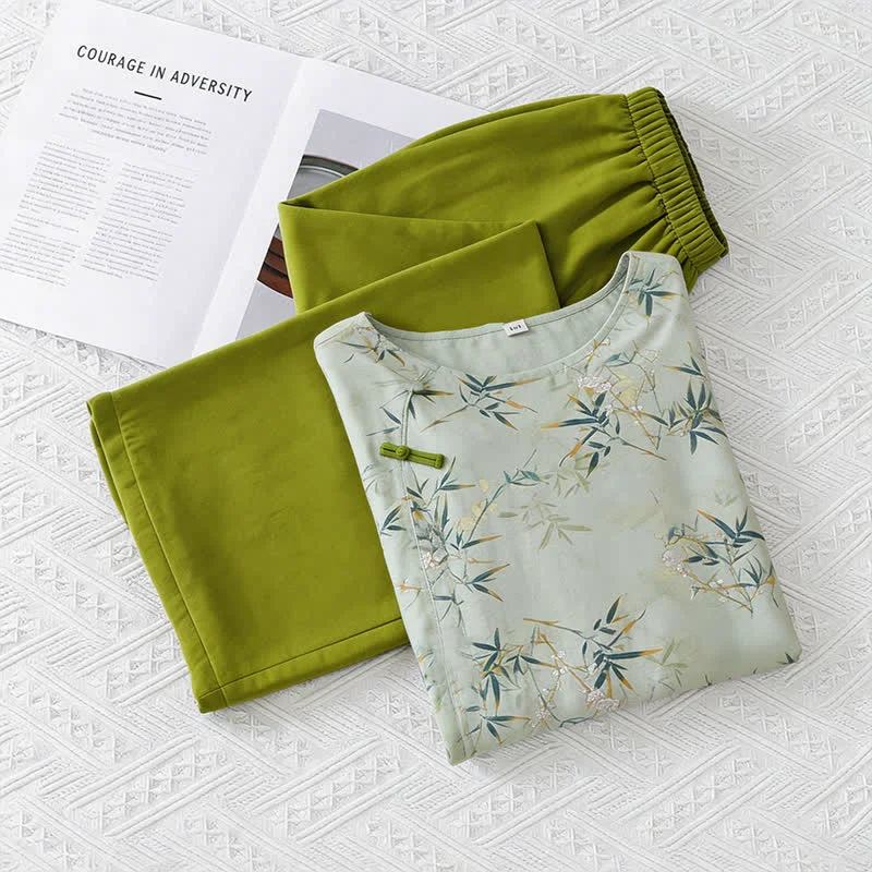 Durable Ownkoti Elegant Bamboo Eastern-Inspired Loungewear Set Trusted