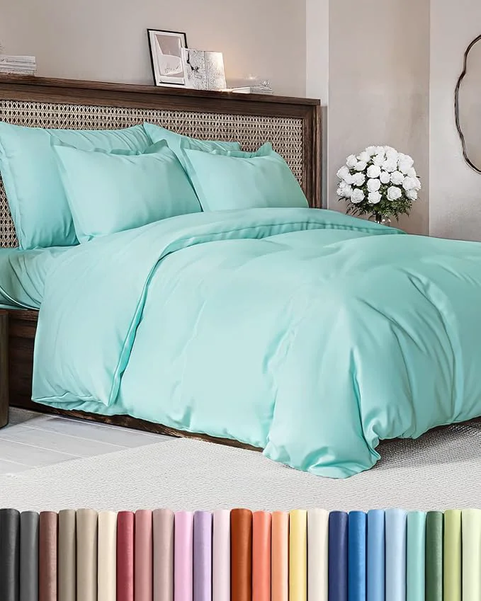 Classic Duvet Cover Full Size Set - Extra Soft Full Duvet Cover 80 quot x 90 quot with 2 Pillow Shams - Hotel Luxury Easy Care amp Fade w Zipper Closures amp Ties - All Season Comfy Cozy amp Breathable Spa Blue Durable