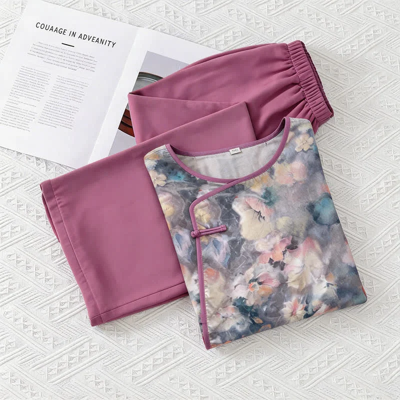 Reusable Ownkoti Artistic Floral Eastern-Inspired Loungewear Set Fine Crafted