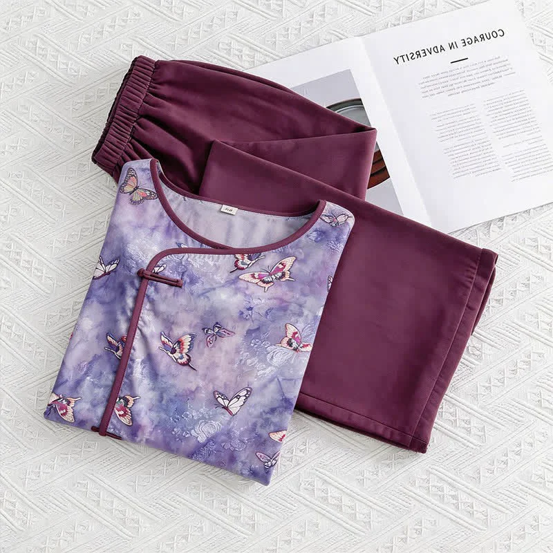 Luxury Ownkoti Purple Butterfly Eastern-Inspired Loungewear Set Efficient