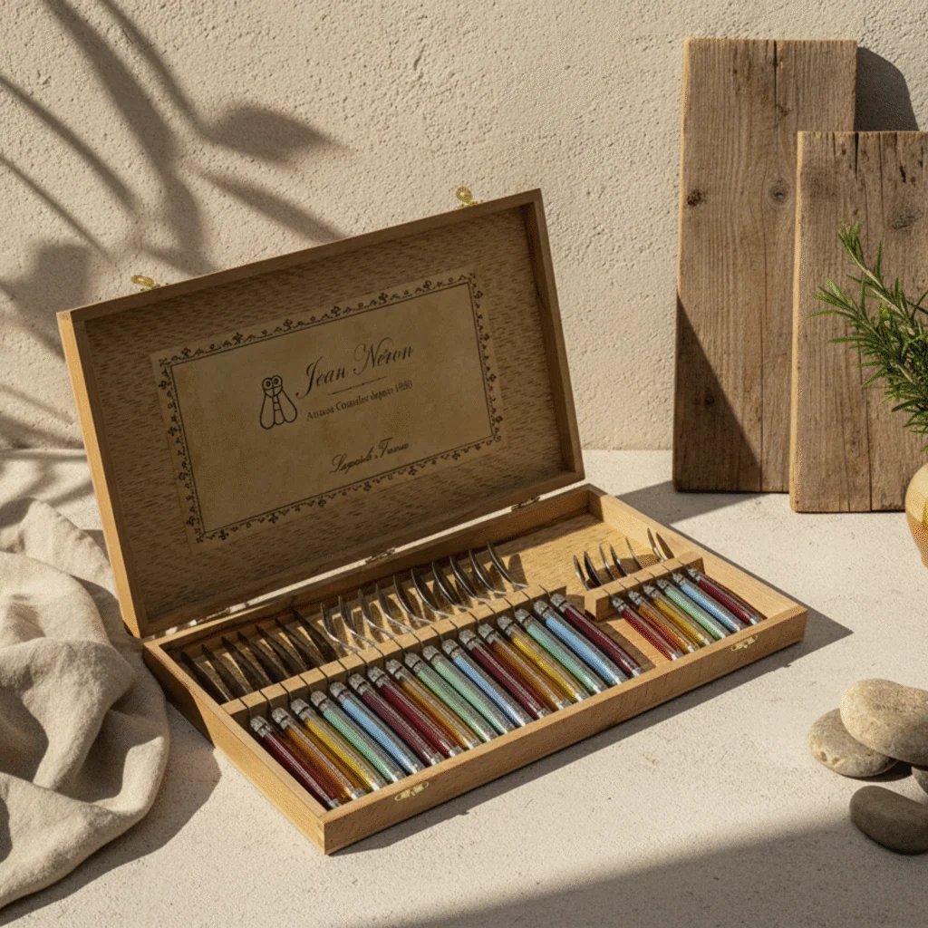 User-Friendly Laguiole 24 Piece Flatware Set Platine Rainbow in Wood Presentation Box Advanced