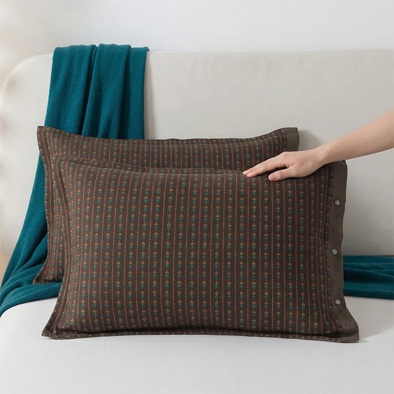 High-Performance Ownkoti Vintage Bohemia Button Cotton Pillowcases 2PCS Reusable