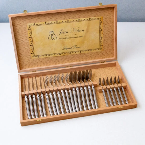 Superior Laguiole 24 Piece Flatware Set Platine Stainless Steel in Wood Presentation Box Casual