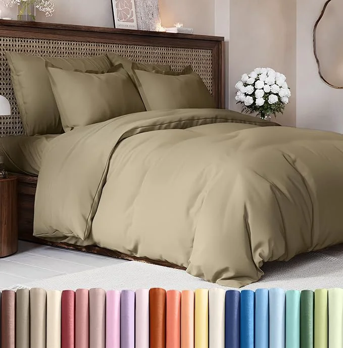 Authentic Duvet Cover King Size Set - Extra Soft King Duvet Cover 104 quot x 90 quot with 2 Pillow Shams - Hotel Luxury Easy Care and Fade w Zipper Closures amp Ties - All Season Comfy Cozy amp Breathable Khaki Convenient