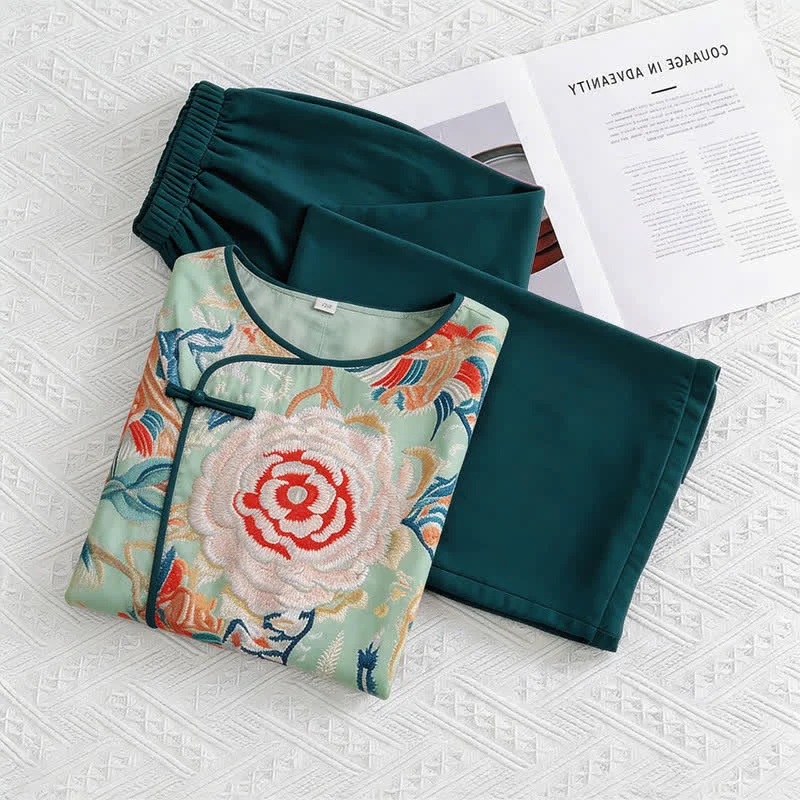 Crafted Ownkoti Retro Floral Eastern-Inspired Loungewear Set Reusable