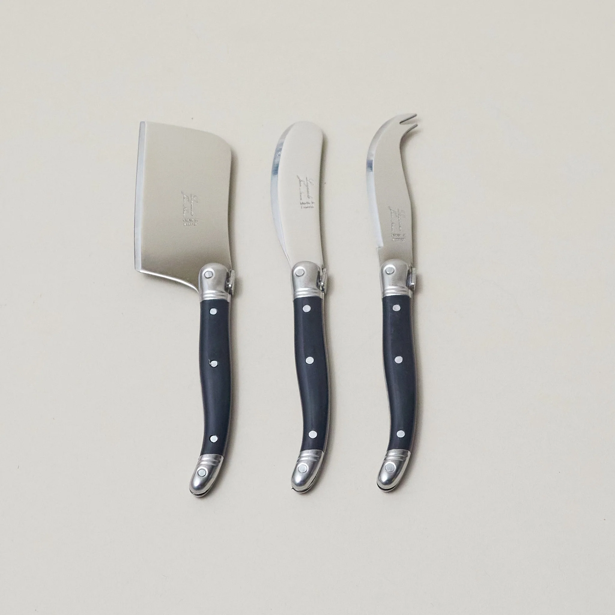 Sustainable Laguiole 3 Piece Mini Cheese Utensil Set Black in Kraft Paper Box Fast