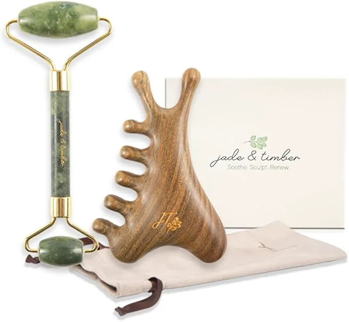 Flexible jade timber Jade Roller Green Sandalwood Gua Sha Set – Facial Body Secure