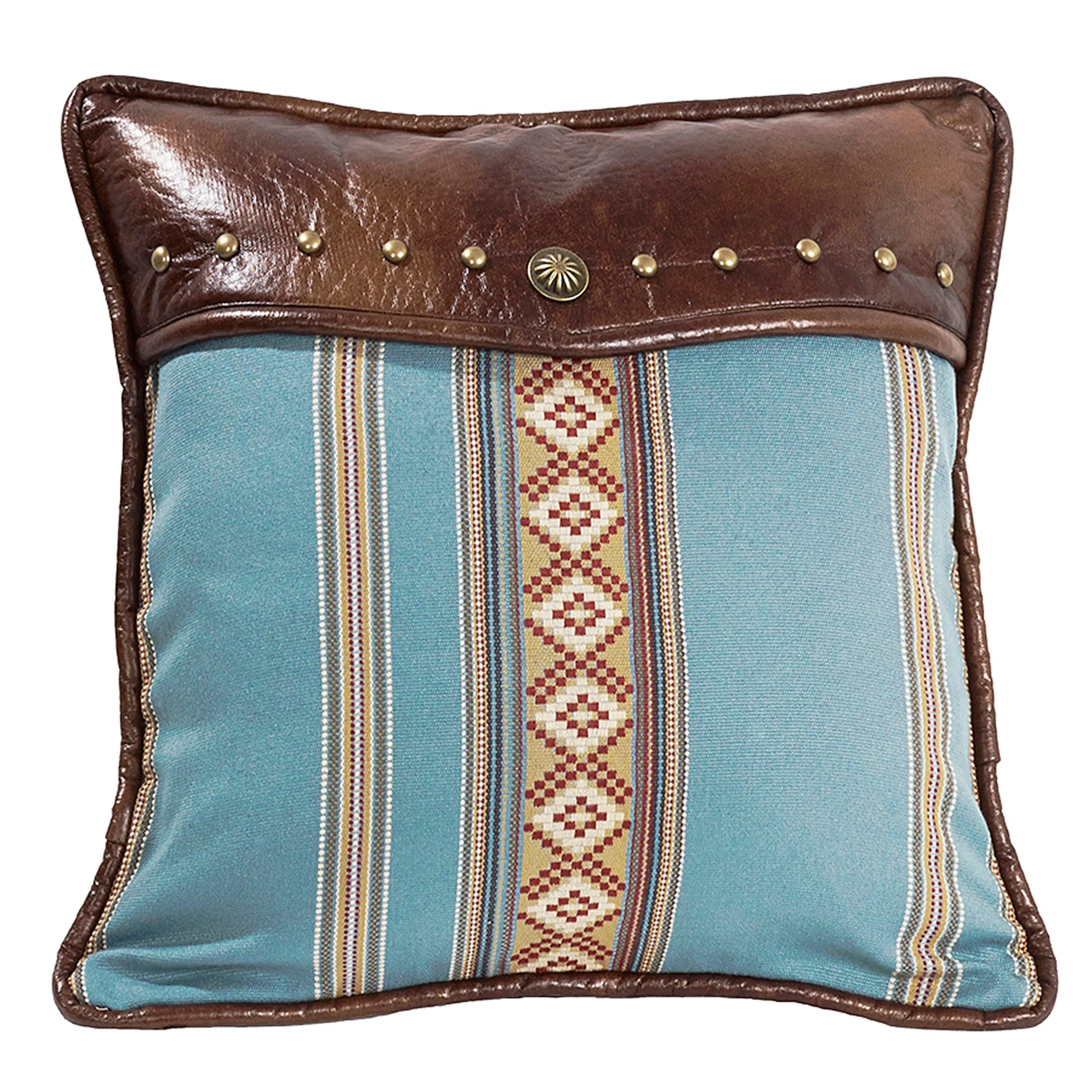 Original Ruidoso Turquoise Diamond Studded Leather Throw Pillow Innovative