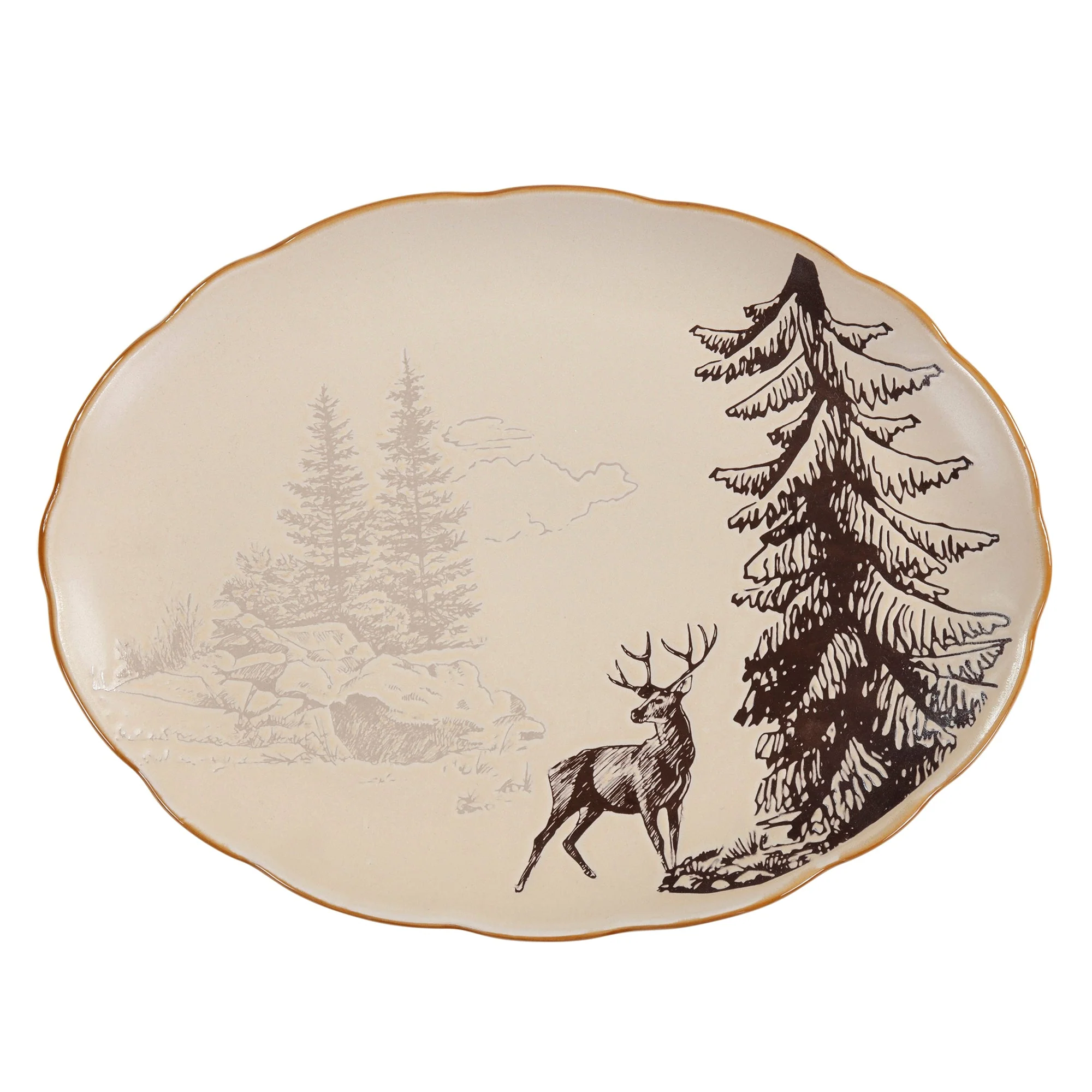 Fashionable White Pine Ceramic Serving Platter Set 4 Pc Lightweight
