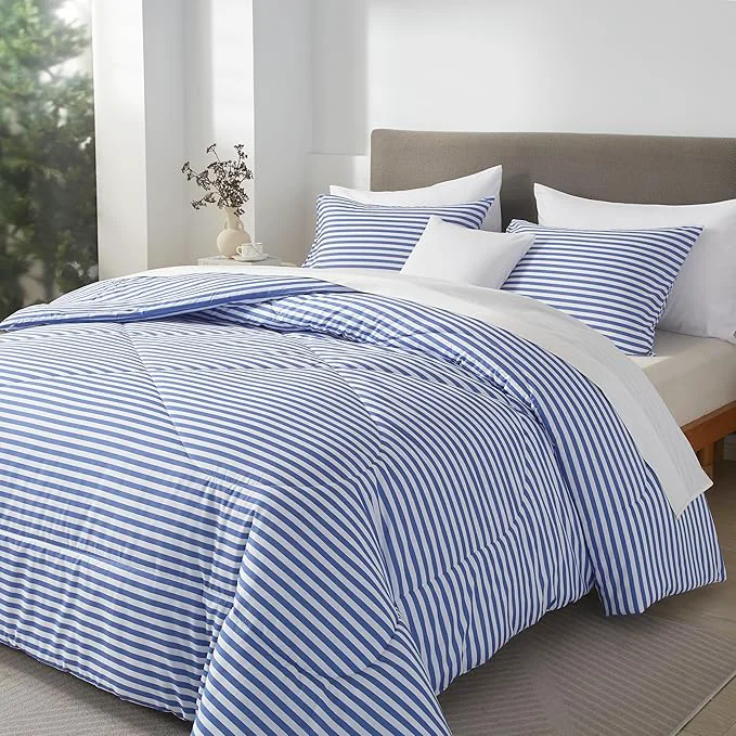 Contemporary mixinni Striped Comforter Set Full Size - Blue Stripes Pattern Bed Set for All Season 3 Pieces Lightweight Bedding Comforter Sets for All Seasons 1 Soft Fluffy Comforter 2 Pillowcases Traditional