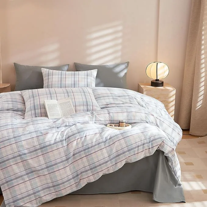 Carefully Designed EAVD Colorful Gingham Duvet Cover Queen Soft Washed Cotton Chic Grid Plaid Duvet Cover with 2 Pillowcases Modern Grid Checkered Bedding Set for Boys Girls Women Men Farmhouse Gingham Bedding Set Pure