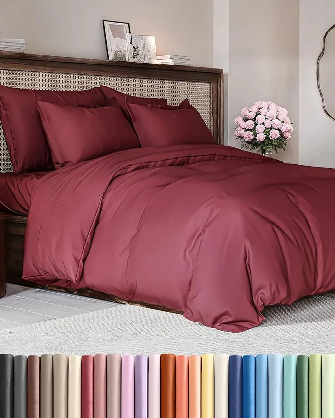 Original Duvet Cover Full Size Set - Extra Soft Full Duvet Cover 80 quot x 90 quot with 2 Pillow Shams - Hotel Luxury Easy Care amp Fade w Zipper Closures amp Ties - All Season Comfy Cozy amp Breathable Burgundy Detailed