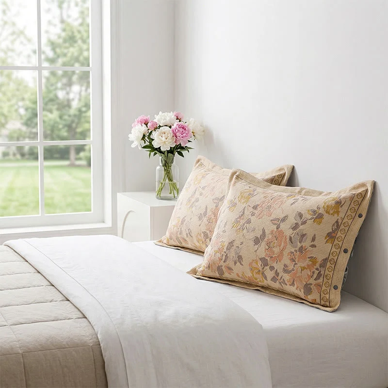 Expertly Made Ownkoti Floral Jacquard Cotton Linen Pillowcases 2PCS Enhanced