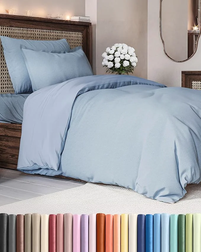 Genuine Duvet Cover Twin Twin XL Size Set - Extra Soft Twin Twin XL Duvet Cover 68 quot x 90 quot with 1 Pillow Sham - Hotel Luxury Easy Care Fade w Zipper Closures amp Ties - Cozy amp Breathable Heathered Blue Outstanding