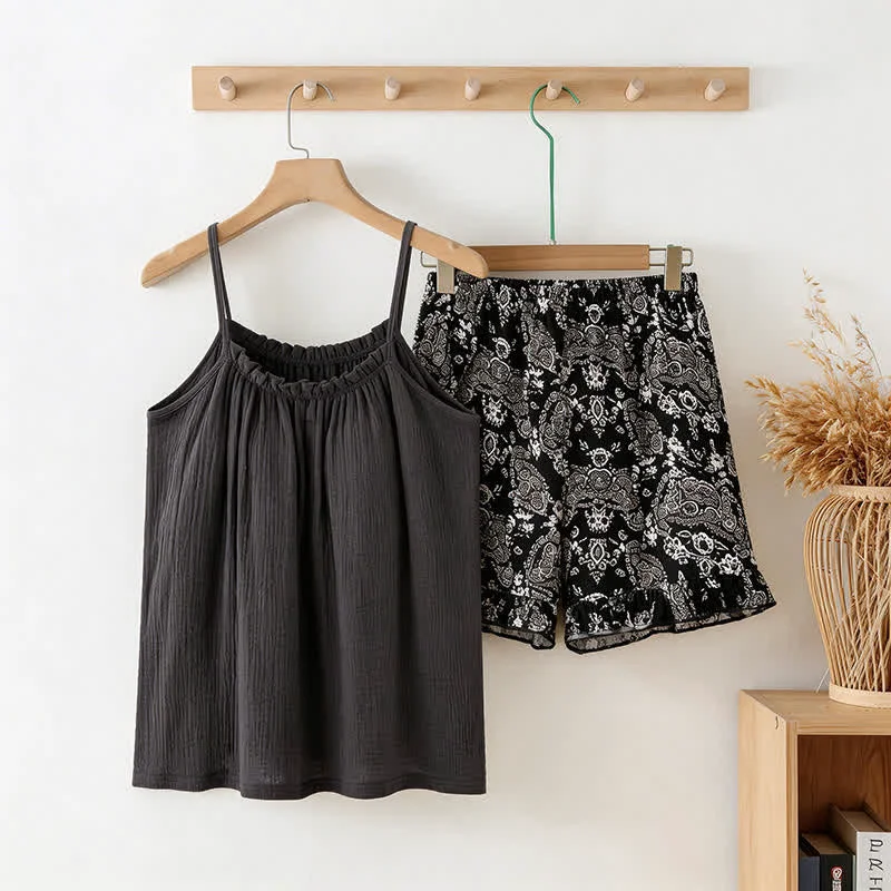 Long-Lasting Ownkoti Cami amp Vintage Pattern Shorts Pajama Set Unique