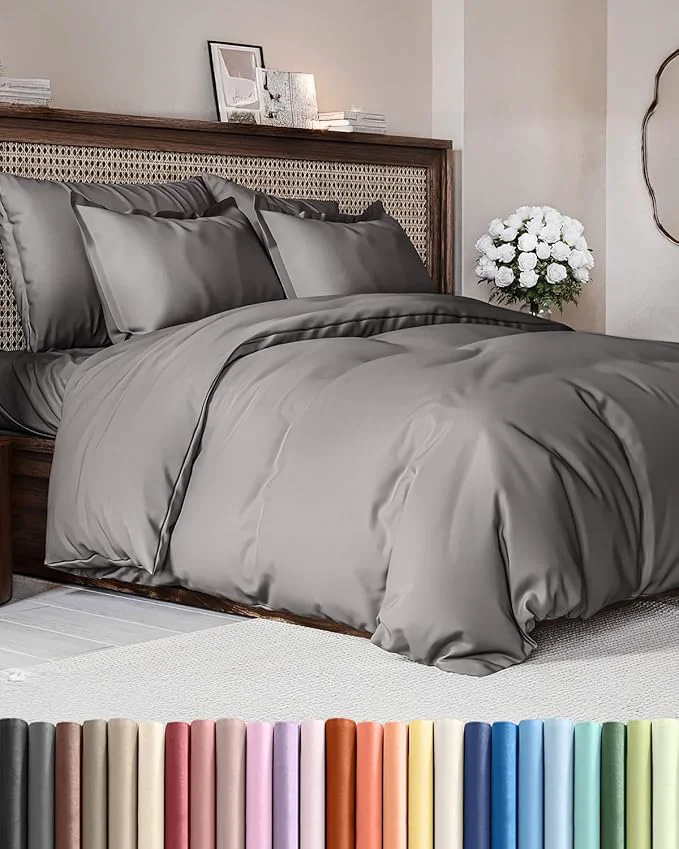 Official Duvet Cover Cal King Size Set - Extra Soft Cal King Duvet Cover 104 quot x 98 quot with 2 Pillow Shams - Hotel Luxury Easy Care amp Fade w Zipper Closures amp Ties - Comfy Cozy amp Breathable Dark Grey Organic