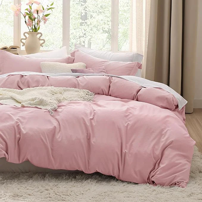 Comfortable Bedsure Pink Duvet Cover Full Size - 3 Pieces Prewashed Extra Soft Cotton-Like Polyester Bedding Set Includes 1 Duvet Cover 80x90 Inches with Zipper Closure amp 2 Pillow Shams Comforter Not Included Elite