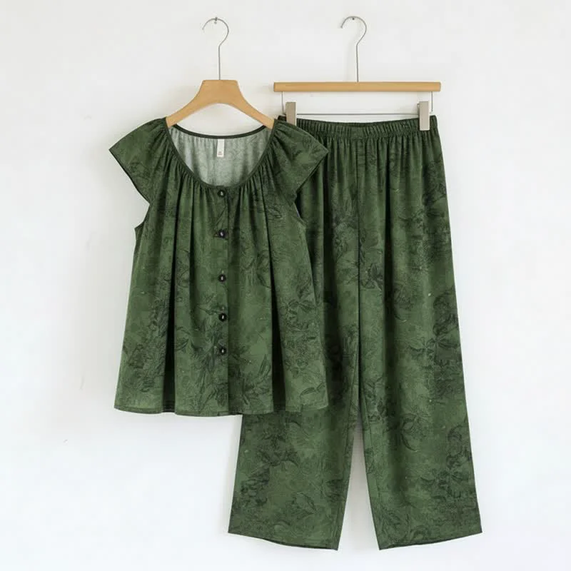 Optimized Ownkoti Green Floral Ruffle Sleeve Loungewear Set Original