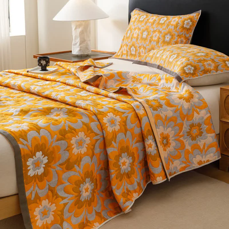 Long-Lasting Ownkoti Blooming Flower Cotton Gauze Quilt Blanket Easy-to-Use