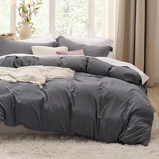 Minimalist Bedsure Dark Grey Duvet Cover Full Size - 3 Pieces Prewashed Extra Soft Cotton-Like Polyester Bedding Set Includes 1 Duvet Cover 80x90 Inches with Zipper Closure amp 2 Pillow Shams No Comforter Original Design