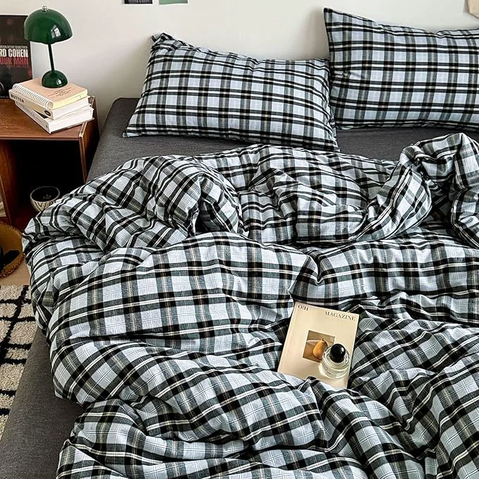 Carefully Designed EAVD Vintage Light Blue Grey Buffalo Plaid Duvet Cover Full Soft Washed Cotton Gingham Bedding Set with Grid Checkered Pattern Farmhouse Geometric Duvet Cover with 2 Pillowcases for Boys Men Women Premium