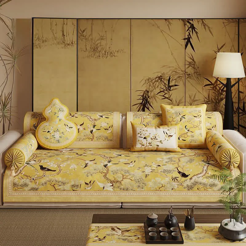 Contemporary Ownkoti Oriental Floral Bird Print Sofa Protector Authentic