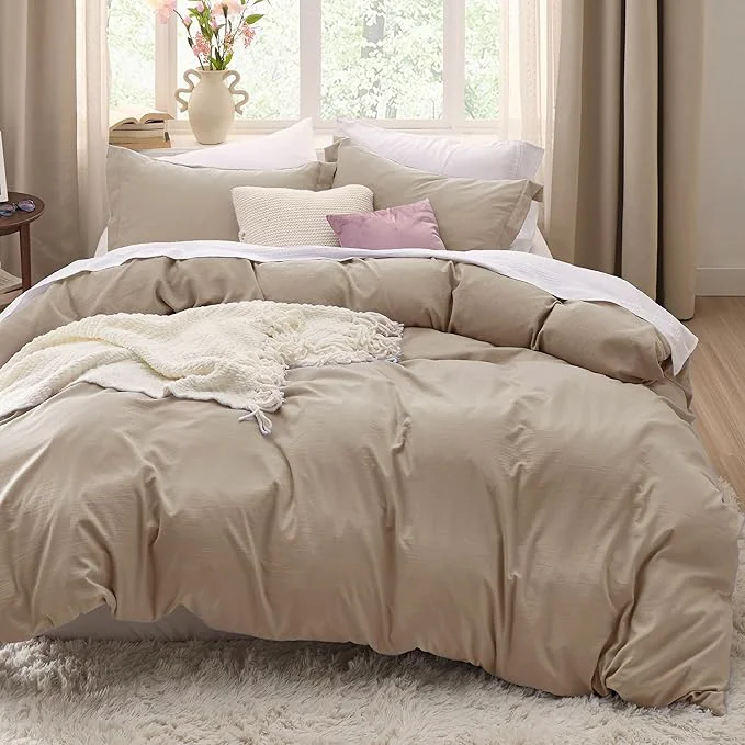 World-Class Bedsure Light Brown Oversized King Duvet Cover - 3 Pieces Prewashed Cotton-Like Polyester Soft Bedding Set Includes 1 Duvet Cover 120x98 Inches with Zipper Closure amp 2 Pillow Shams No Comforter Expertly Made