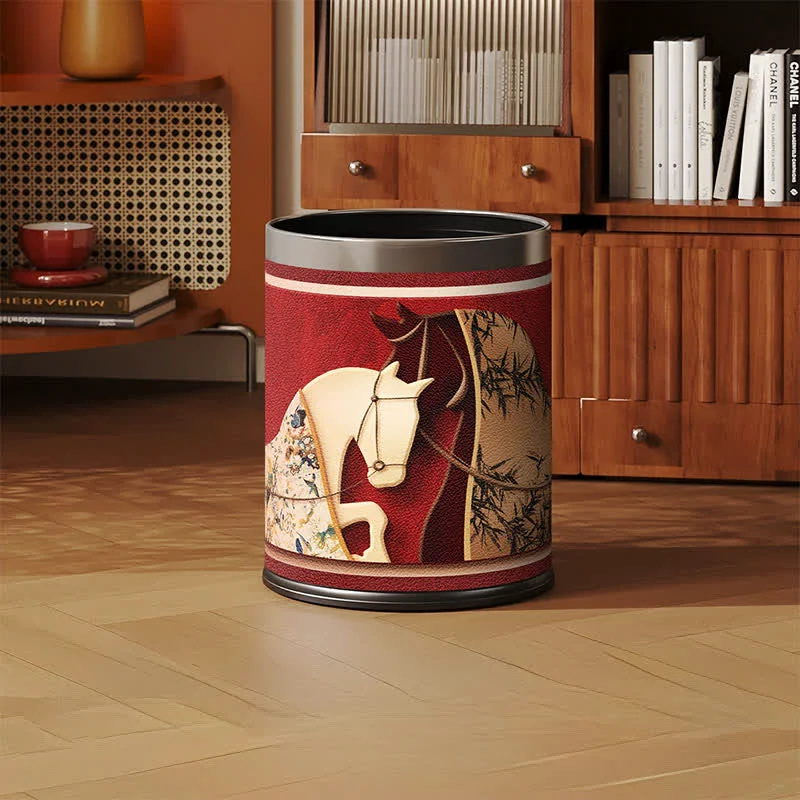 World-Class Ownkoti Auspicious Double Horse Leather Trash Can Breathable