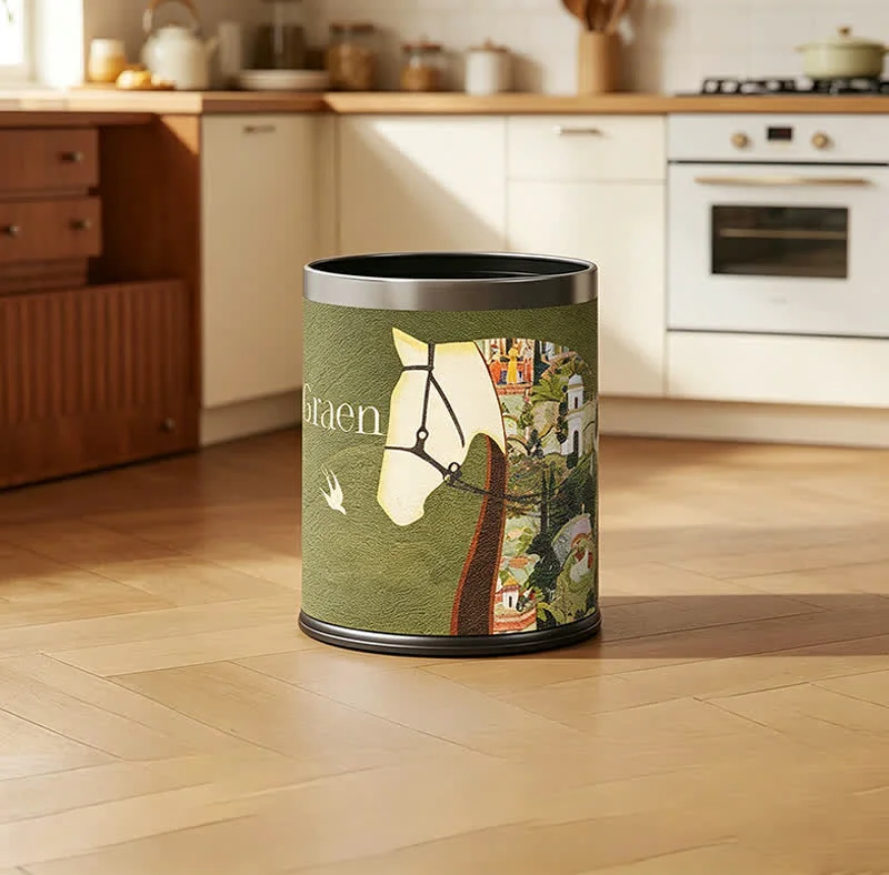 Breathable Ownkoti Lychee Texture Equestrian Leather Trash Can Contemporary