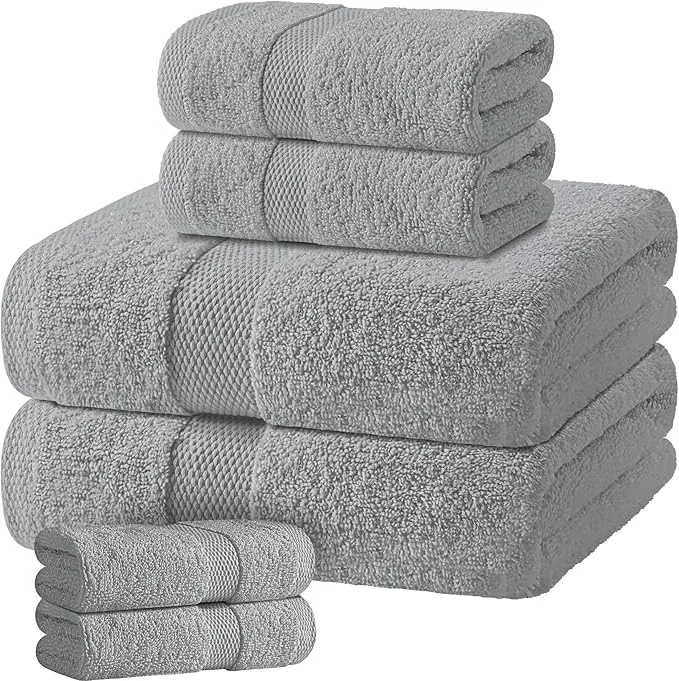 Official Light Gray Bath Towel Set of 6 Secure