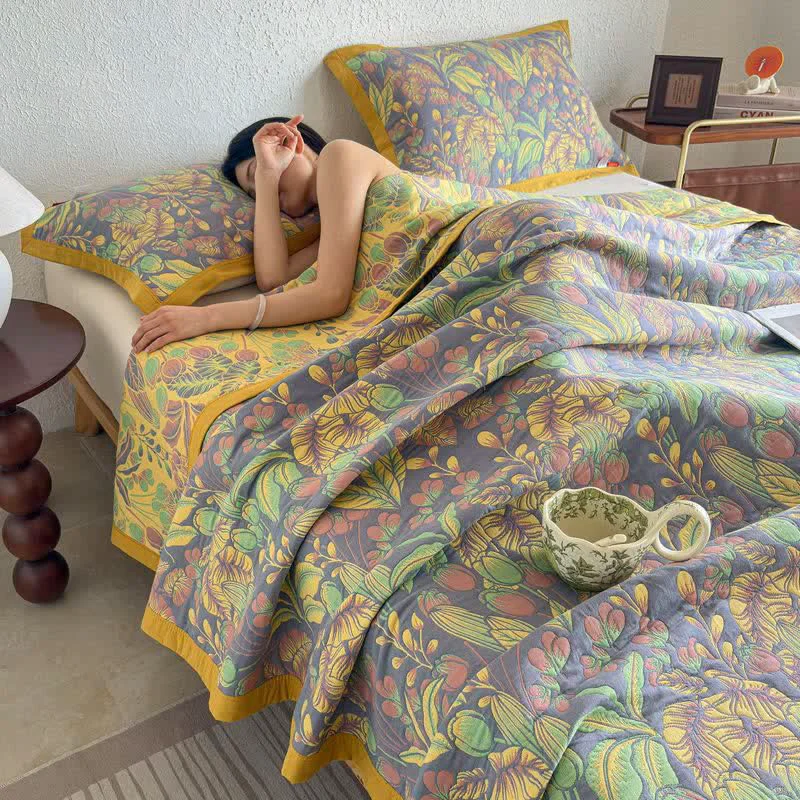 Long-Lasting Ownkoti Tropical Floral amp Leaf Cotton Gauze Quilt Blanket Sophisticated