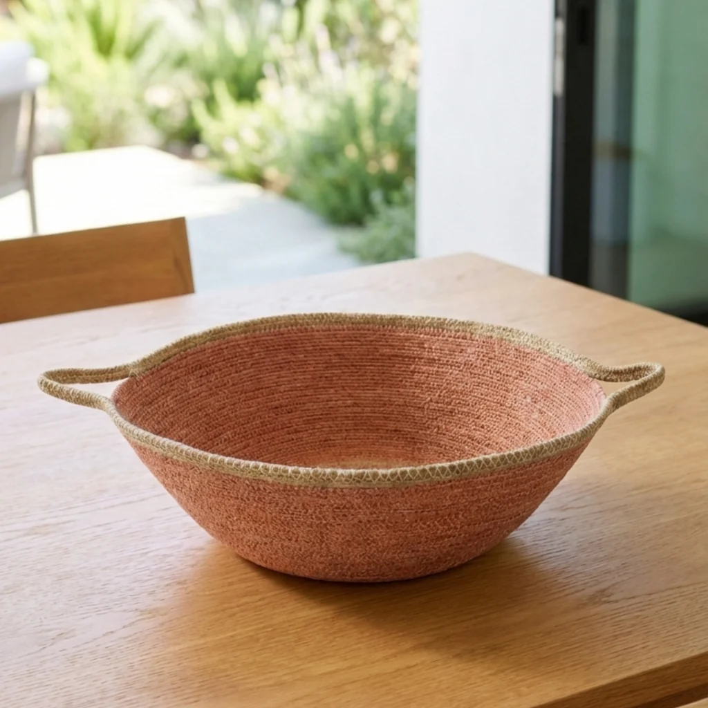 Convenient Hydra Woven Seagrass Oversize Bowl with Handles Rose Verified