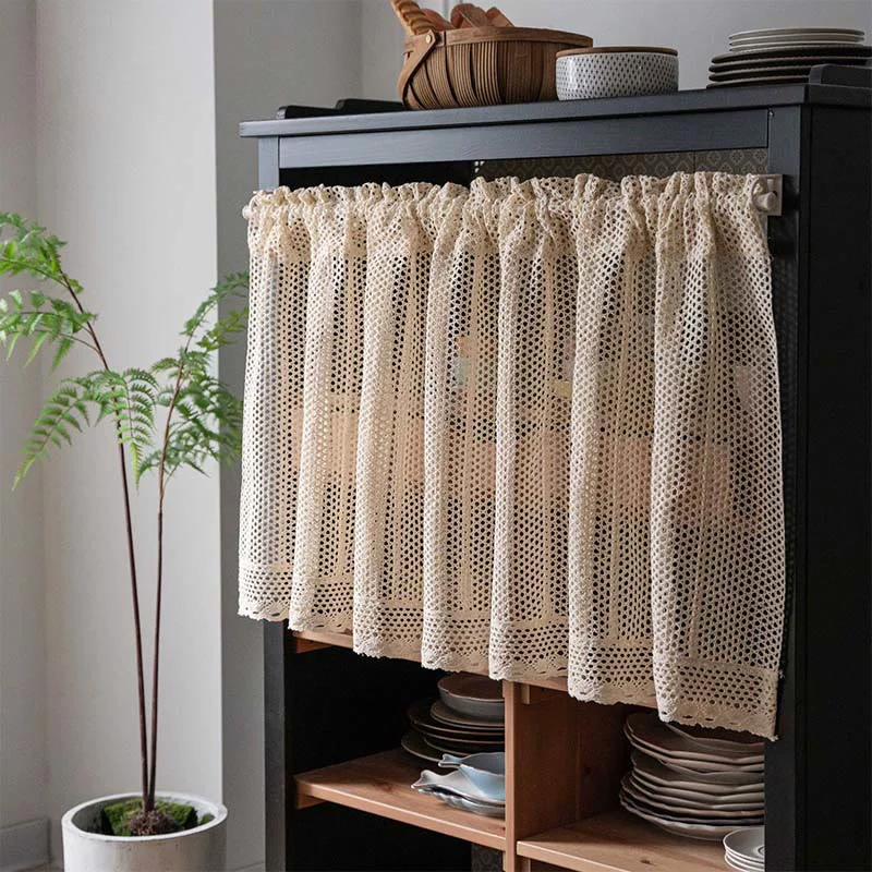 Practical Ownkoti Bohemian Mesh Pattern Crochet Tier Curtain Classic