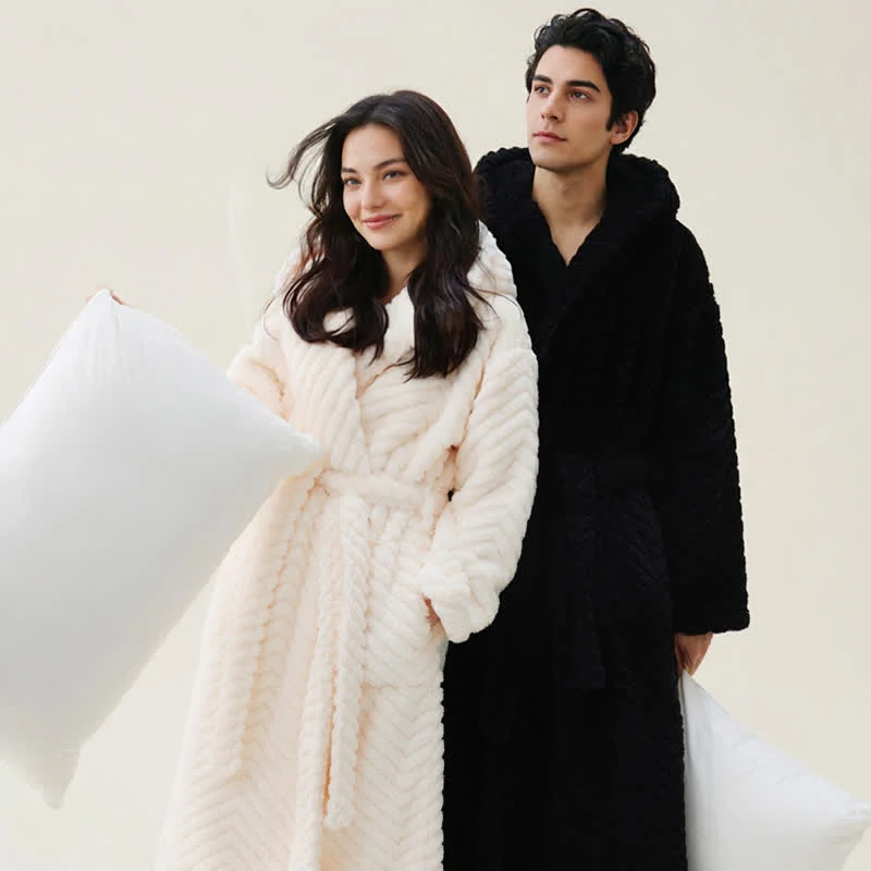 Effective Ownkoti Couple Mtaching Plush Hooded Herringbone Robe Consistent