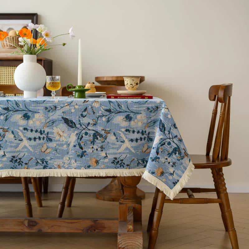 Reusable Ownkoti Serene Garden Oil Painting Jacquard Tablecloth Green