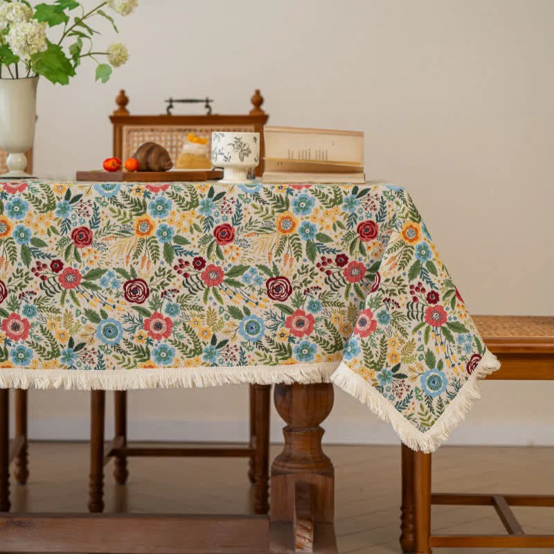 Smart Ownkoti Refresh Floral Cotton Linen Jacquard Tablecloth Practical