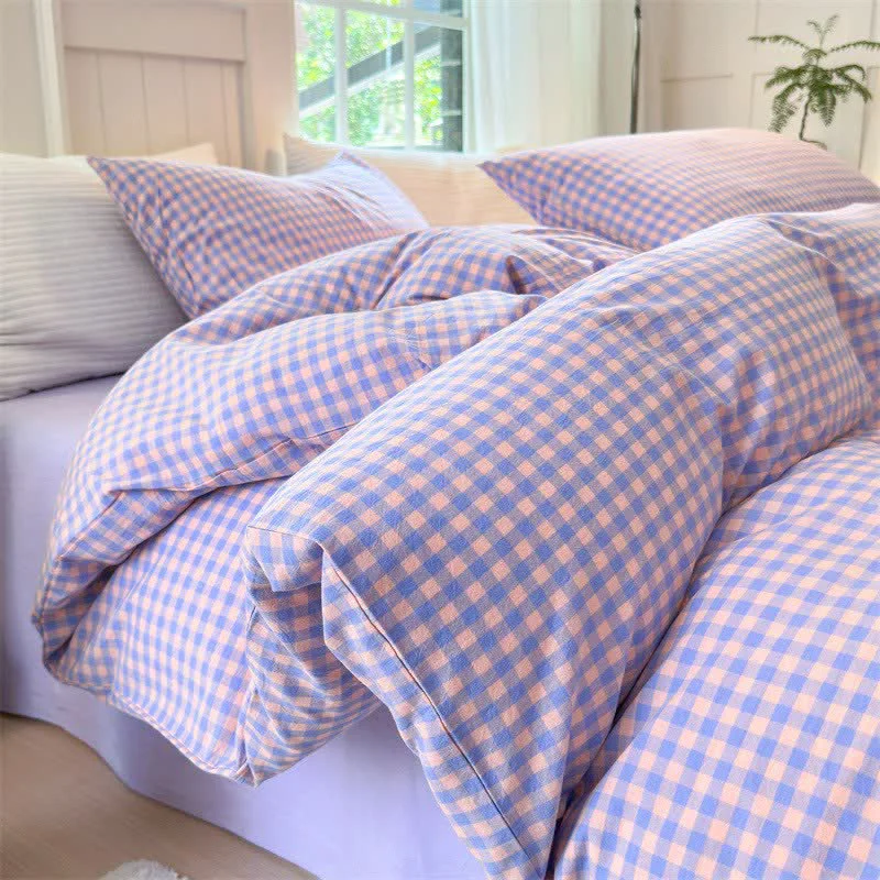 Versatile Ownkoti Small Check Gingham Cotton Bedding Set Green