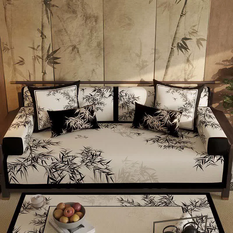 Efficient Ownkoti Vintage Oriental Bamboo Leaf Sofa Slipcover Minimalist