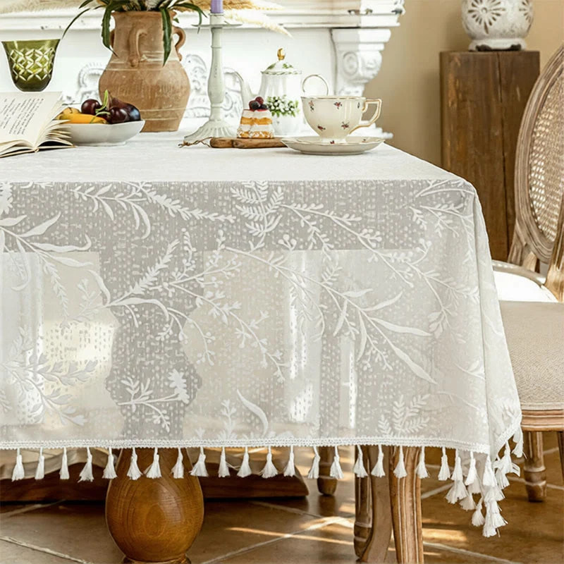 Premium Ownkoti Romantic Floral Leaf Lace Tassel Tablecloth Specialty