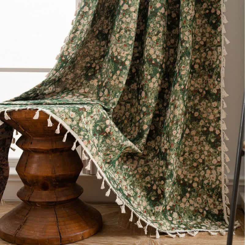 Excellent Ownkoti Cottage Style Green Floral Tassel Curtain Prestigious