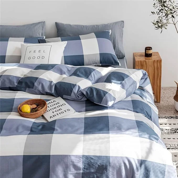 Selected LifeTB Twin XL Comforter Set Modern Style Plaid Checkered Pattern Comforter Soft Fluffy Blue White Grey Geometric Comforter with 2 Pillowcases for Men Boy Teen All Seasons Comforter Set Twin XL Size Premium Material