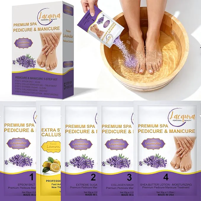 Sustainable Deluxe Pedicure Kit 5 Step Spa Set – Epsom Salt Soak Callus Remover Gel Versatile